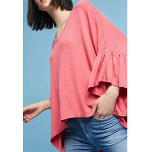 ANTHROPOLOGIE AKEMI + KIN Women's MED LARGE Capa Flutter Sleeve V Neck Top